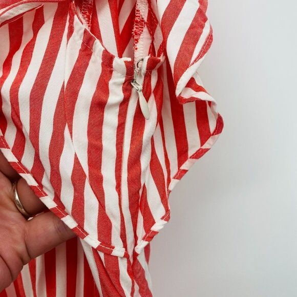 LOFT Size 2 Red & White Striped Ruffle Sleeve Belted Romper - Picture 7 of 12